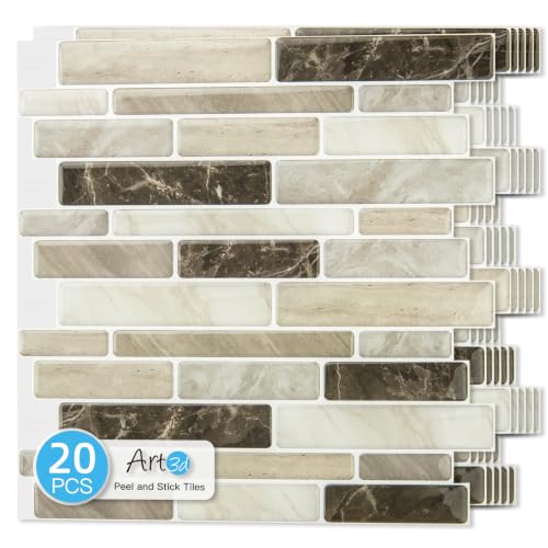 Art3d Linear Subway Design Peel and Stick Backsplash, 20-Sheet, Light Brown - color: Light Brown