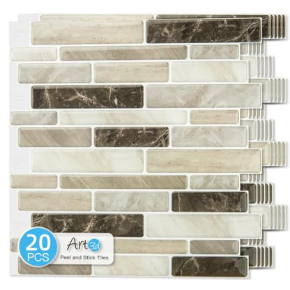 Art3d Linear Subway Design Peel and Stick Backsplash, 20-Sheet, Light Brown - color: Light Brown