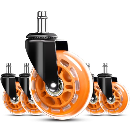 RidRed Gaming Chair Wheels - Heavy-Duty Office Chair Wheels - Replacement Rubber Casters- Universal Fit 3 Inch Chair Casters, Noise Free, Fits 98% Chair, for All Floor - color: Orange