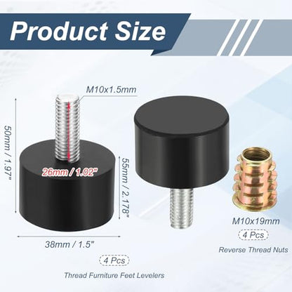 uxcell 4Pcs M10 x 26mm Thread Adjustable Furniture Levelers, 38x50mm Furniture Leveling Feet Screws in Threaded Glide Leveling Floor Protector for Table Chair Cabinet Legs - size: M10 x 26mm Thread, 38x50mm