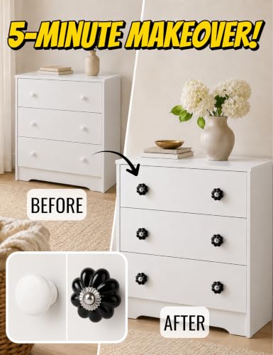 Black Cabinet Knobs 2 Pack - Ceramic Pumpkin Drawer Pulls - color: Black Solid, size: 2 Pieces