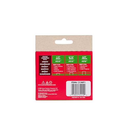 Arrow 21MP1 JT21 Thin Wire Staples Multipack for Staple Guns and Staplers, Use for Upholstery, Crafts,General Repairs, Includes 1/4-Inch, 5/16-Inch, and 3/8-Inch Sizes, 1875 Count,(Packaging May Vary) - size: 1/4 + 5/16 + 3/8 Inch (Variety Pack)