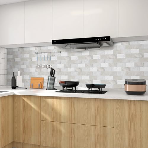 10 Sheets Peel and Stick Backsplash for Kitchen 12"X12" Renter Friendly Backsplash Back Splash Adhesive Subway Wall for Bathroom Tile Sticker Off-White Marble （Not 3D Tile