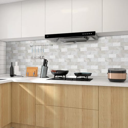 10 Sheets Peel and Stick Backsplash for Kitchen 12"X12" Renter Friendly Backsplash Back Splash Adhesive Subway Wall for Bathroom Tile Sticker Off-White Marble （Not 3D Tile