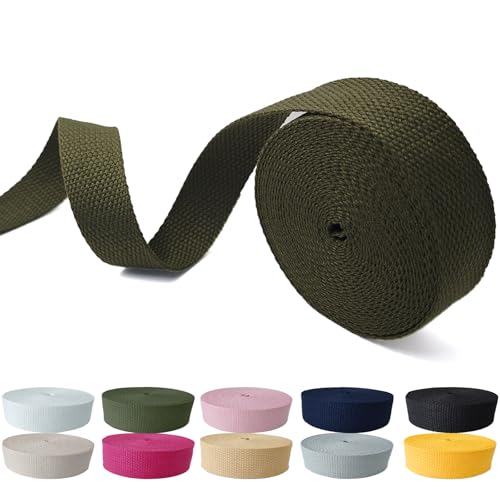 Cotton Webbing 1 Inch 5 Yards for Bag Strap Sewing Crafts, Olive - color: Olive