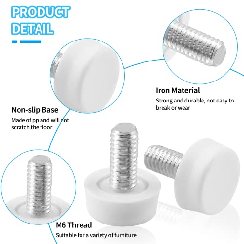 Biaungdo Adjustable Furniture Levelers, M6x15 mm, White, 24 Pcs - color: White