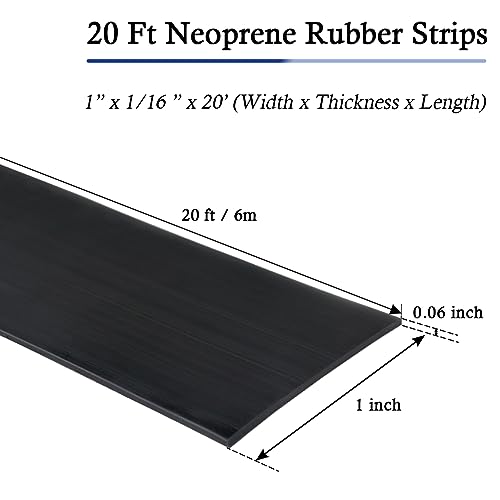 LSGCQ Neoprene Rubber Strips with Adhesive Backing Rubber Sheets - size: 1” Wide x 1/16" Thick x 20' Long