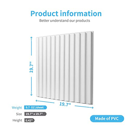 Art3d 3D Fluted Textured Slat Wall Panels, 19.7 x 19.7 in, 12-Pack, White - color: Square - White, size: 19.7 x 19.7in.