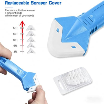 Silicone Caulking Tool 3 in 1 Stainless Steel Head Scraper Caulk Remover Sealant for Kitchen Bathroom Window, Blue - color: Blue