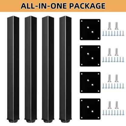 QLLY 16 Inch Square Adjustable Metal Coffee Table Legs, Heavy Duty Furniture Legs with 1” Leveling Feet for Ottoman, Bench, End Table and Sofa Replacement, Set of 4 (Black) - color: Black, size: 16 inch