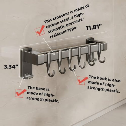 【No-Drill Adhesive for Kitchen】Utensil Rail with 8 Sliding Hooks – 11.8/15.75/19.69 Inch Rustproof Organizer for Pots, Lids & Tools, Scratch-Free Holder for Small Kitchens, Peel Off Without Damage - size: 11.81inch（30cm）