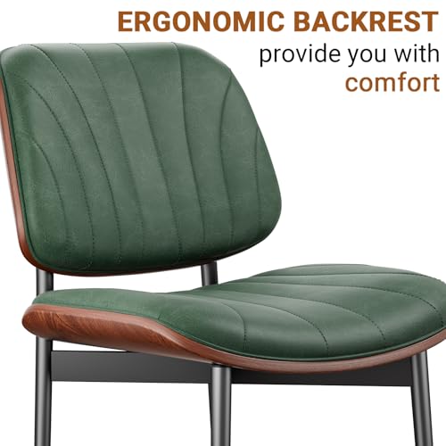 REONEY Dining Chairs Set of 4, Mid-Century Modern Kitchen Chairs, Green - color: Dark Green Shell Strips