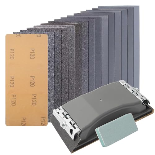 KENDO 44pcs Wet & Dry Sandpaper with Sanding Block, 120 to 3000 Grit - style: WDS-44PCS