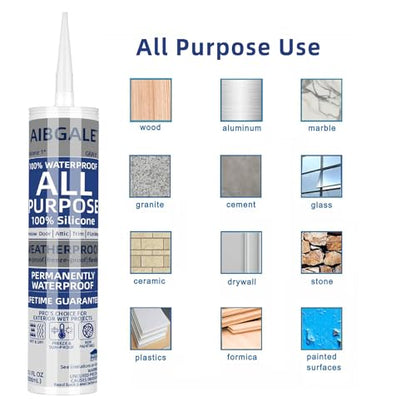 Gray Silicone Sealant, All-Purpose 100% Waterproof Silicone Caulk, Adhesive Caulking Silicone for Indoor Outdoor Windows, Aquarium, Bathtub Auto Leak Seaing, 10.1 Oz, 1 Pack (1)