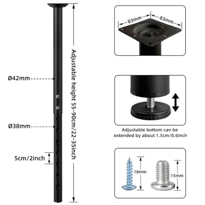 Jahof Adjustable Table Legs 22-36 inch (55-90 cm), Ø42/38 mm (4, Black) - color: Black