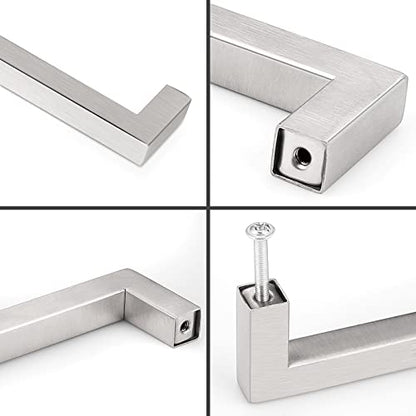 Probrico (5 Pack 5 inch Square Kitchen Cabient Handles Bathroom Dresser Pulls Stainless Steel Modern Bar Pulls Cabinet Hardware - color: Brushed Nickel, size: hole center 5"