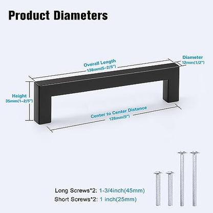 KNOBWELL 20 Pack| 5 inch Square Kitchen Cabinet Handles, 128mm Matte Black Cupboard Pulls, Dresser Drawer Knobs and Pulls Bathroom Cabinet Handles - color: Matte Black, size: Hole Center:5 inch(128mm)