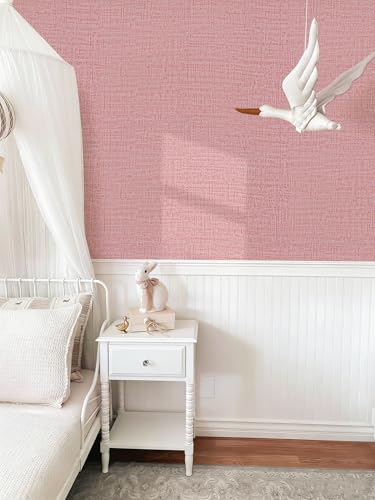 Guvana Grasscloth Peel and Stick Wallpaper Pink Textured Contact Paper Modern Removable Self Adhesive Wall Paper Thicken Fabric Faux Linen Wallpaper for Bedroom Living Room Nursery 394inx15.7in - color: Pink, size: 15.7" x 394"