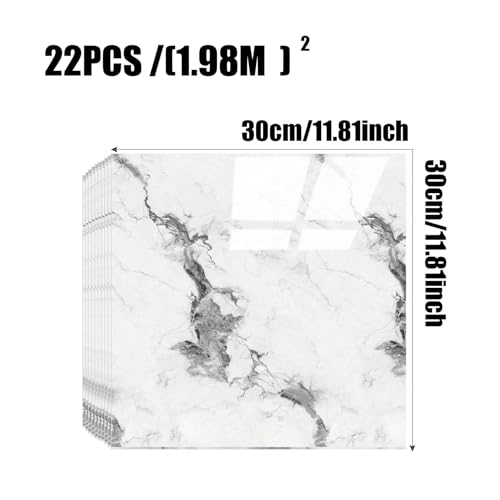 Chejiaye 22pcs Marble Peel and Stick Backsplash Waterproof Washroom Wall Panels, Peel and Stick Tile, PVC Foam Wall Panels for Kitchen,Bathroom,Living Room,White and Grey(Not Real Tile,11.8" x 11.8") - color: White Grey2, size: 11.8" x 11.8" x 22Pack