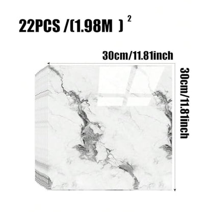 Chejiaye 22pcs Marble Peel and Stick Backsplash Waterproof Washroom Wall Panels, Peel and Stick Tile, PVC Foam Wall Panels for Kitchen,Bathroom,Living Room,White and Grey(Not Real Tile,11.8" x 11.8") - color: White Grey2, size: 11.8" x 11.8" x 22Pack