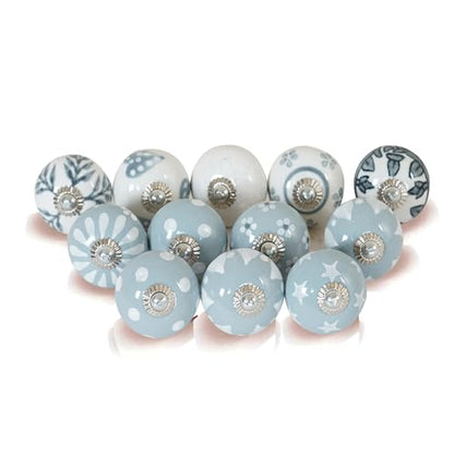 Ceramic Cabinet Knobs Set of 12, Blue White Drawer Pulls - color: Grey & White