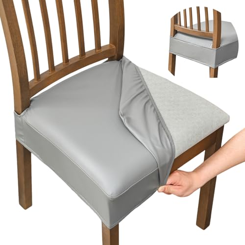 FUANGUI Dining Chair Covers Set of 2, Kitchen Chair Seat Covers - color: Pu-grey