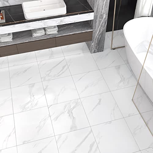 WESTICK Marble Peel and Stick Floor Tile Bathroom Waterproof Vinyl Tiles - color: 1. White, size: 20 Tiles
