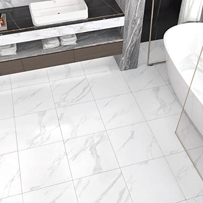 WESTICK Marble Peel and Stick Floor Tile Bathroom Waterproof Vinyl Tiles - color: 1. White, size: 20 Tiles