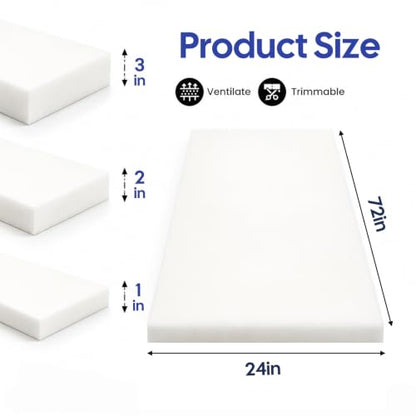 Upholstery Foam 1x24x72 in, High Density Cushion Replacement for Couch