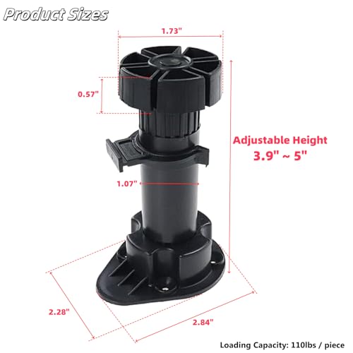 Adjustable Cabinet Levelers, 3.9-5 Inch, Black, 4Pcs - size: 3.92-5 Inch
