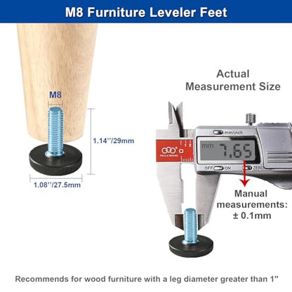 16 PCS M8 Threaded Furniture Levelers, Adjustable Screw in Leg Glides - size: M8-16Pcs