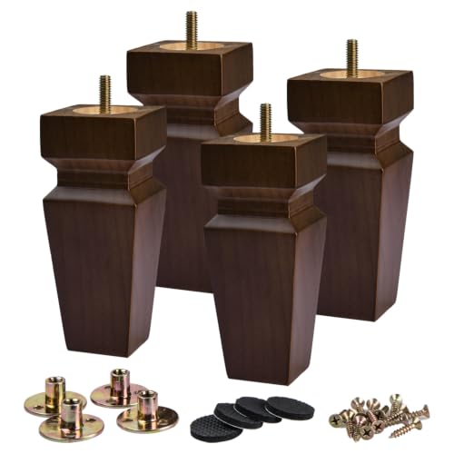La Vane 3 inch Solid Wood Pyramid Tapered Furniture Legs,Walnut,4PCS - color: Walnut, size: 3"/8cm