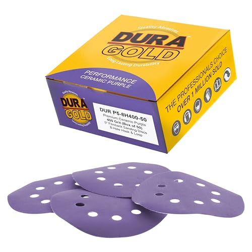 Dura-Gold 400 Grit 5" Purple Film Ceramic Sanding Discs, Box of 50, 8-Hole - style: 400 Grit