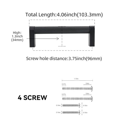10 Pack 3.75 Inch(96mm) Matte Black Kitchen Cabinet Handles Knurled Cabinet Pulls Black Drawer Pulls Kitchen Hardware - color: Matte Black, size: 3.75'' Hole Center(96mm)