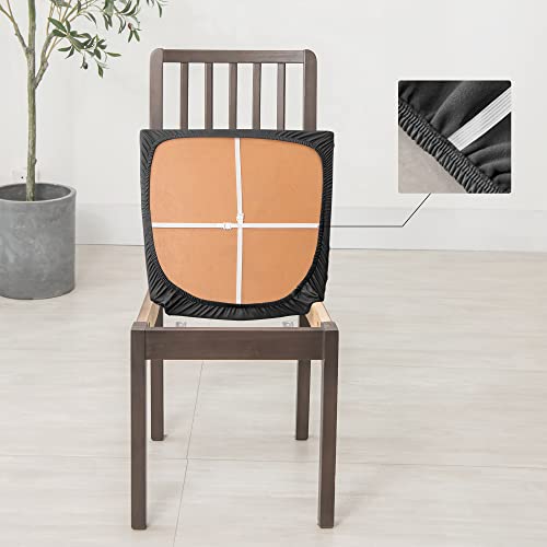 FORCHEER Waterproof PU Leather Chair Seat Covers Set of 4 Black Stretch Dining Room Chair seat Covers Kitchen Chair Seat Slipcovers 18inch Removable Washable - color: Pu-black, size: 4 Pieces
