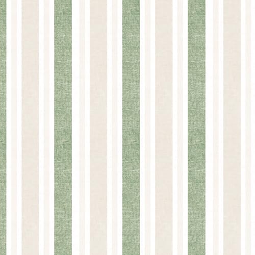 Vinjiasin Green and Beige Striped Peel and Stick Wallpaper – Removable Farmhouse Self Adhesive Wallpaper for Bedroom Nursery Living Room Accent Wall,17.3"x120" - color: Beige&Green, size: 17.3" x 120"