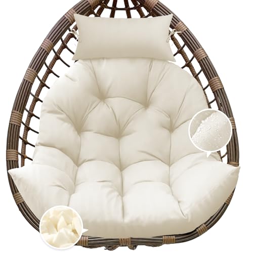 Outdoor Hanging Egg Chair Cushion Replacement, Thicken Egg Chair Cushion Waterproof Basket Eggs Chairs Cushion with Headrest Pillow, U-Shaped Cushions for Hanging Eggs Chairs Swing (Cream) - color: Cream