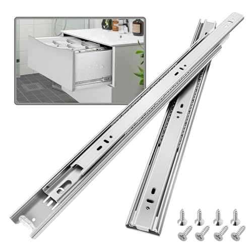1 Pair Stainless Steel Full Extension 16 Inch Drawer Slides Rails - color: Silver-201, size: 16 Inch