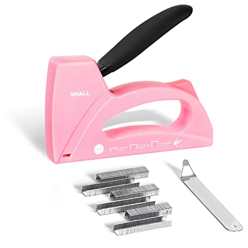 SHALL Light Duty Staple Gun for Wood - Pink Upholstery Staple Gun with 1600pcs JT21 Staples 1/4, 5/16, 3/8 inch and Staple Remover - Women Staple Gun for Crafts, Fabric Stapler Gun for DIY, Decoration - color: Pink