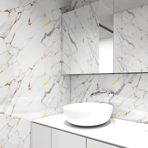 Glossy White Gold Marble Contact Paper 15.7" x 196" Peel and Stick Wallpaper - color: White/Gold, size: 15.7" x 196"