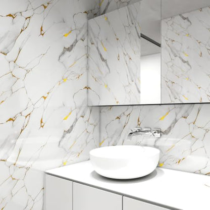 Glossy White Gold Marble Contact Paper 15.7" x 196" Peel and Stick Wallpaper - color: White/Gold, size: 15.7" x 196"