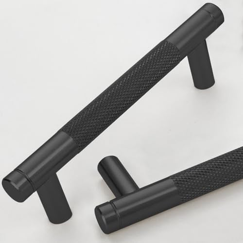 12 Pack 3 3/4 Inch 96 mm Black Knurled Cabinet Handles Cabinet Pulls Aluminum Handles Drawer Pulls Oxidation Finish with Diamond Pattern 5" Length (3.75" Hole Center) - color: PBlack, size: 3 3/4 Inch