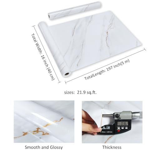 White Marble Contact Paper 16"x197" Granite Peel and Stick Wallpaper for Kitchen Cabinets Countertops Removable Waterproof Self Adhesive Vinyl Wrap for Bathroom Counter - size: 16" x 197"