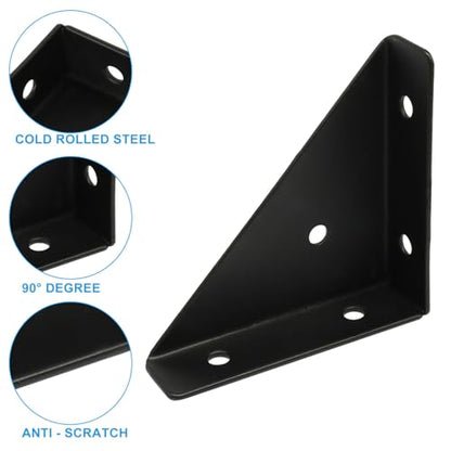 4 Pcs Triangle Corner Brace Brackets, 66mm x 66mm x 7mm, Black