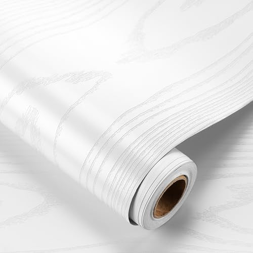 YENHOME White Wood Grain Peel and Stick Wallpaper Waterproof Wood Grain Contact Paper for Countertops Cabinets Vanity 30"X118" Removable Self Adhesive Wall Paper for Kitchen Accent Wall Furniture - color: White, size: 30" x 118"