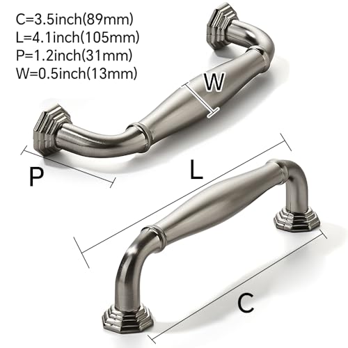 2 Pack 3-1/2 Inch Hole Center Brushed Satin Nickel Heavy Duty Solid Cabinet pulls Ideal for Dressers, Bathroom, cabinets, and Kitchens cabinets. - color: Brushed Satin Nickel, size: 3-1/2 Inch Hole Center, style: 2 Pack