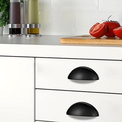 Probrico 10 Pack Black Cabinet Pulls Bin Cup Drawer Handles, Cabinet Cup Handles 3 Inch Holes Drawer Handles and Knobs, Kitchen Cabinet Hardware - color: Black
