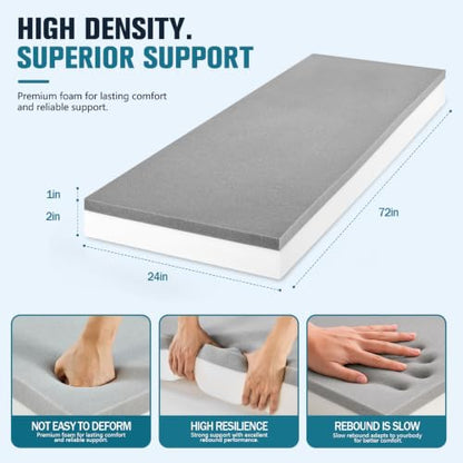 JOYWOO High Density Memory Foam Padding 72"x24"x3", Sofa Cushion & Chair Support Pad, Cut to Size Replacement for Thin Padding & DIY - size: 72x24x3"