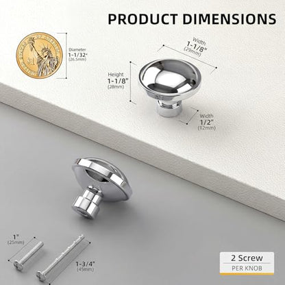 Goldenwarm Polished Chrome Cabinet Knobs, Round Drawer Handles 1-1/4 Inch 10 Pack | Rustproof Single Hole Cabinet Hardware, Solid Zinc Alloy, Screws Included for Cupboard Closet Furniture Upgrade - color: Polished Chrome, size: Knob(1-1/4 In)
