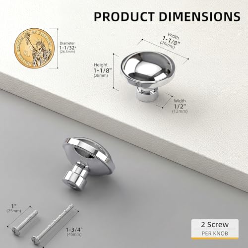 Goldenwarm Polished Chrome Cabinet Knobs, Round Drawer Handles 1-1/4 Inch 10 Pack | Rustproof Single Hole Cabinet Hardware, Solid Zinc Alloy, Screws Included for Cupboard Closet Furniture Upgrade - color: Polished Chrome, size: Knob(1-1/4 In)